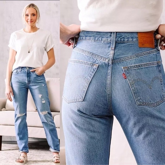 NWT 501 High Rise Distressed Straight Jean in Athens Crown Size 32 x 30 - Picture 2 of 9